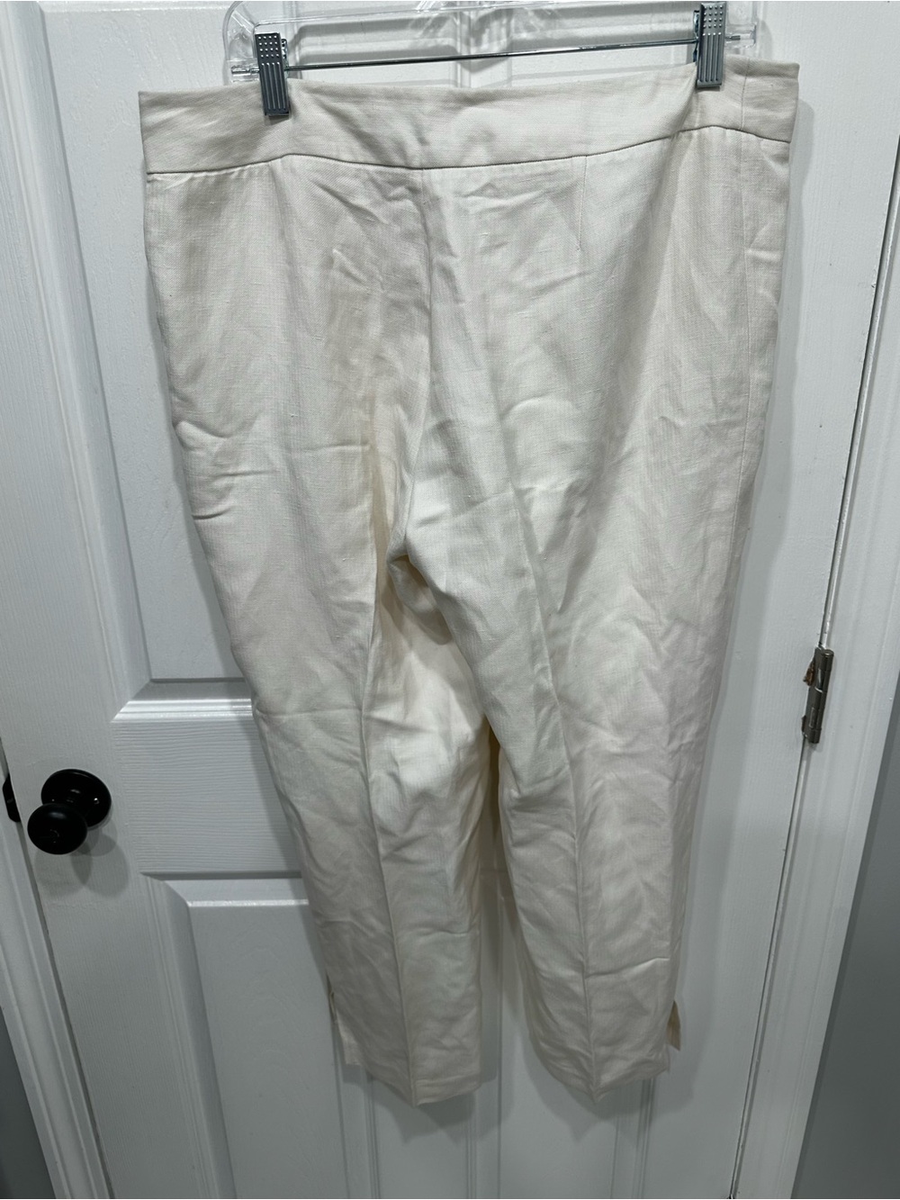 Victor Alfaro Silk Linen blend Cream Cropped Straight-Leg Pants - Picture 4 of 5